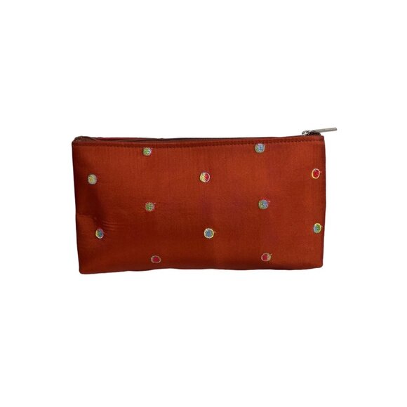 Unbranded Women's Copper Brown Embroidered Cosmetics Bag Sz M - Picture 2 of 9